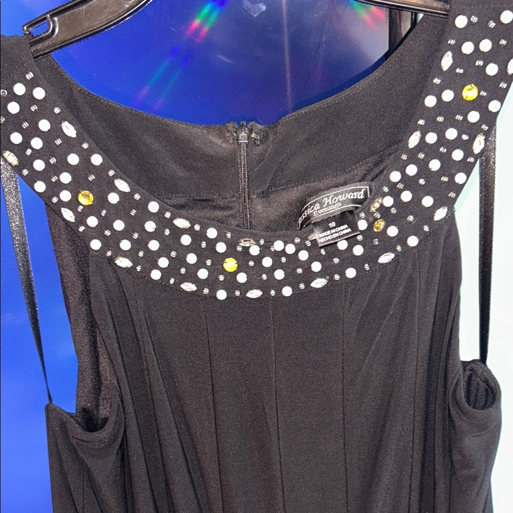 Jessica Howard Perfect Black Dress with Neckline with Pearls & Sequins Size 10 - Picture 3 of 14